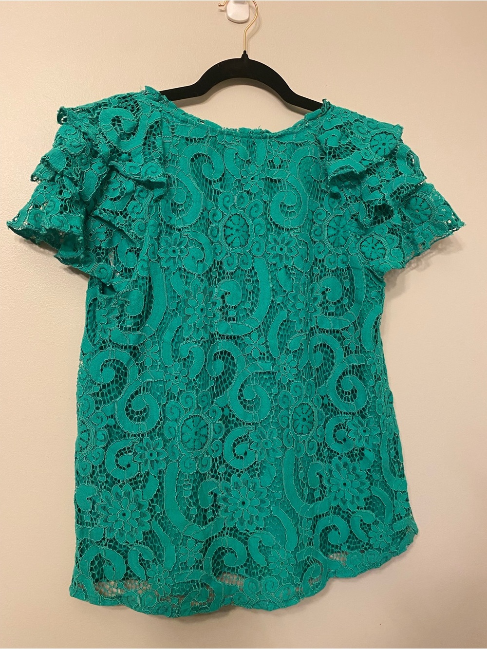 Nanette Lepore Turquoise Lace Ruffle Sleeve Blouse